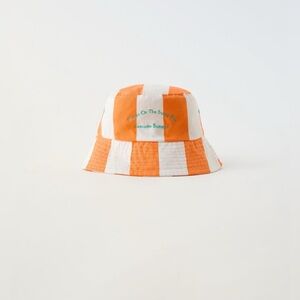Zara Striped Text Bucket Hat - Size 6-9 Years - NWT